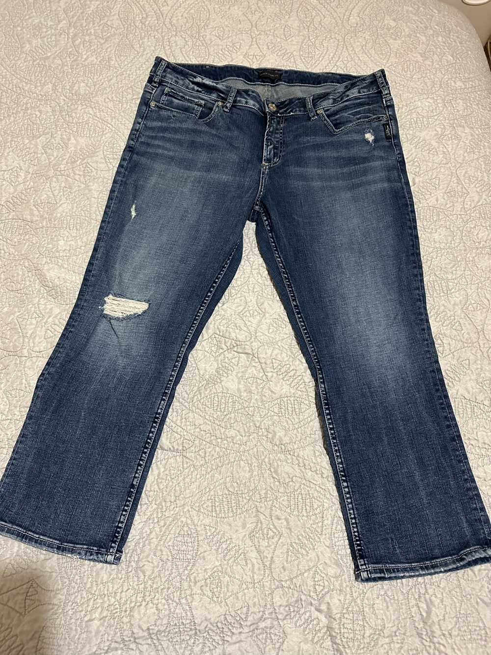 Dark Blue Distressed Women's Silver Elyse Capris size 18w